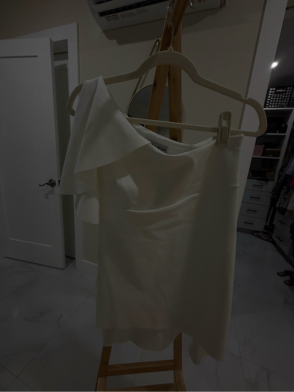Chiara Boni One-Shoulder Ivory Ruffle Long Top
